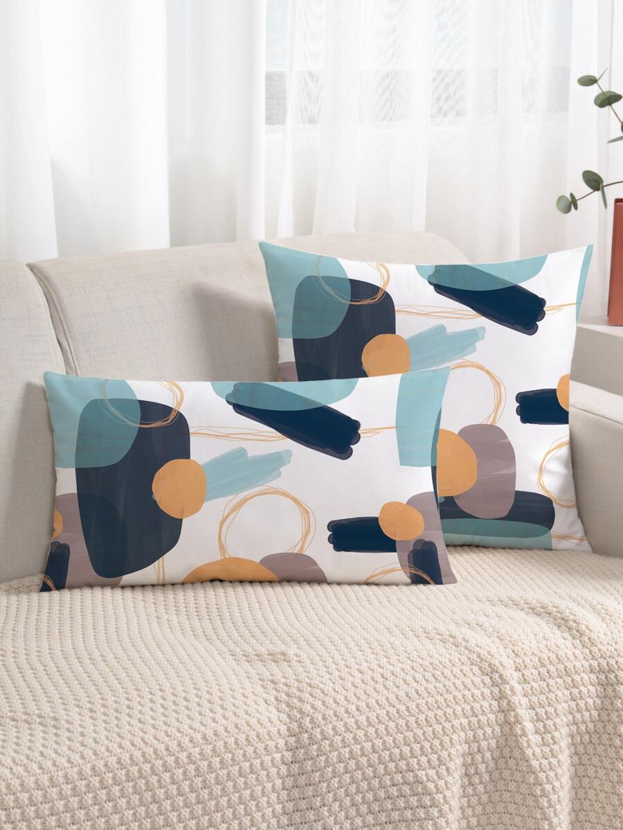 Bộ 1 Vỏ Gối In Hình Học, Không Ruột, Vỏ Gối Kiểu Dáng Hiện Đại Cho Ghế Sofa - Màu xanh bụi bặm - Xem 1