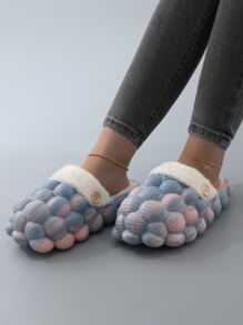 紐扣裝飾加絨內裏泡泡工作木屐 - 彩色 - 查看 2