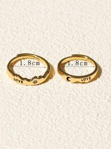 ATLVXJL 時尚流行男士銅質2入組情侶字母和太陽圖案戒指銅質朋克嘻哈風格適合珠寶禮物和時尚外觀 - 金黃色 - 查看 7