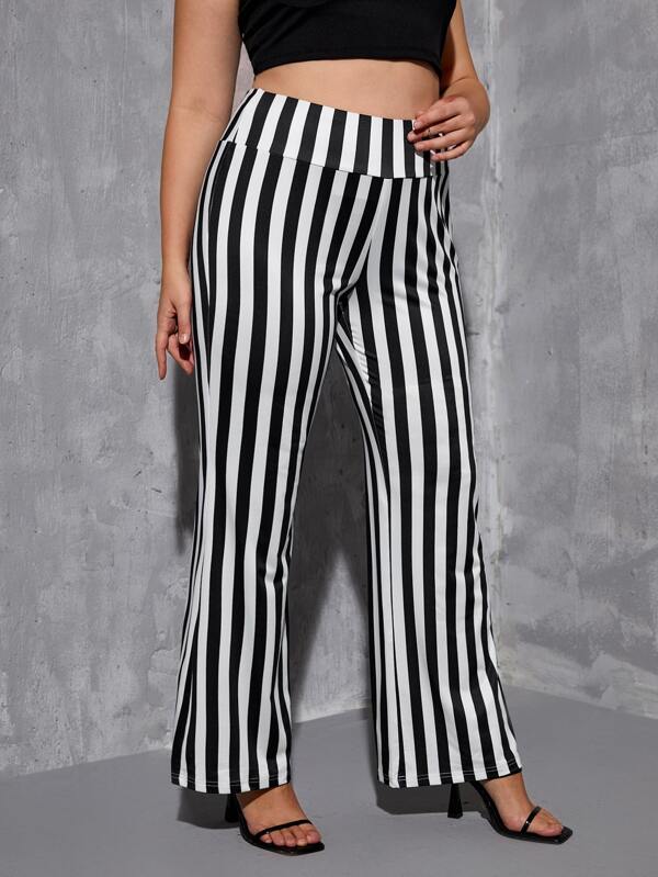 SHEIN Clasi Plus Striped Print Flare Leg Pants SHEIN USA