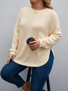 SHEIN LUNE Plus Raglan Sleeve Curved Hem Jumper - Yellow - View 1