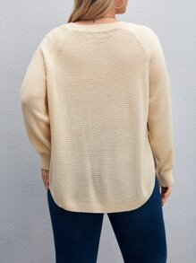 SHEIN LUNE Plus Raglan Sleeve Curved Hem Jumper - Yellow - View 2