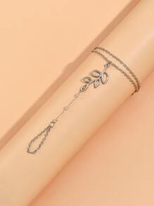 Pulsera con dedo con diseño de hoja - Plateado - Ver 2