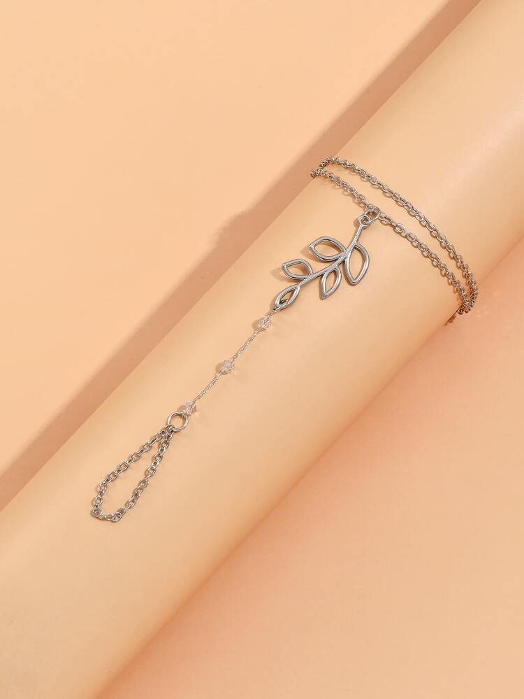 Leaf Decor Mittens Bracelet - Silver - View 2