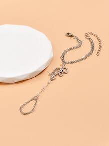 Pulsera con dedo con diseño de hoja - Plateado - Ver 4