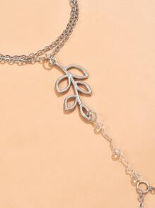 Pulsera con dedo con diseño de hoja - Plateado - Ver 6