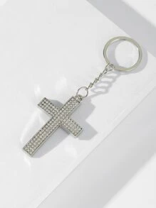 水鑽交叉吊墜鑰匙圈 - 銀色 - 查看 3