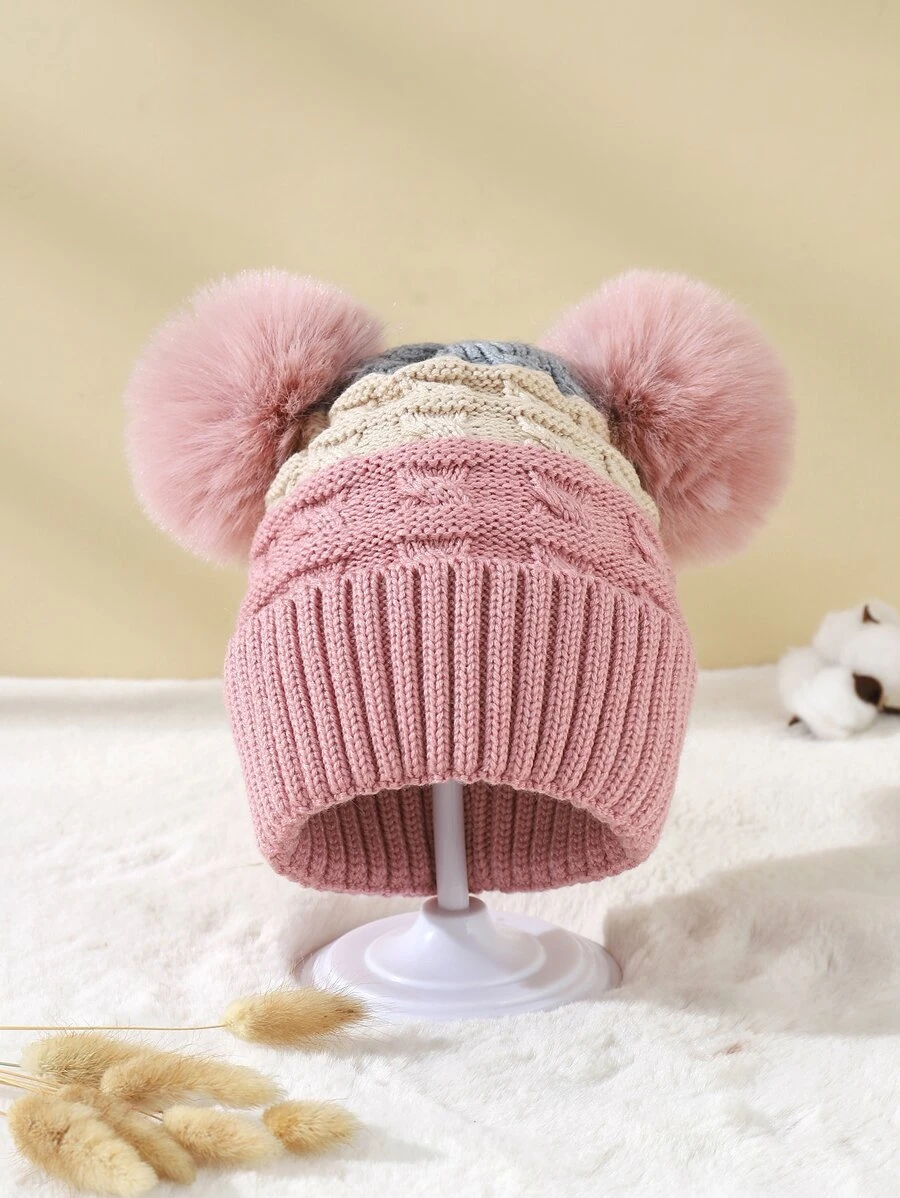 1pc Baby Plush Ball Decor Knit Hat - Multicolor - View 1