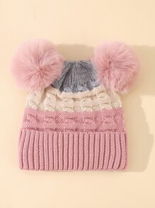 1pc Baby Plush Ball Decor Knit Hat - Multicolor - View 2