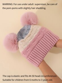 1pc Baby Plush Ball Decor Knit Hat - Multicolor - View 4