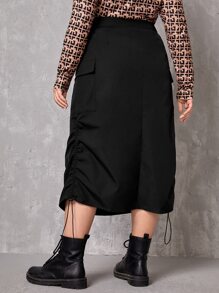 SHEIN LUNE Plus Drawstring Side Skirt - Black - View 2