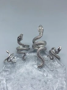 Thời trang và phổ biến 4 chiếc nhẫn nam thiết kế hình con rắn bọc hợp kim cho món quà trang sức và cho một vẻ ngoài sành điệu - Bạc - Xem 1