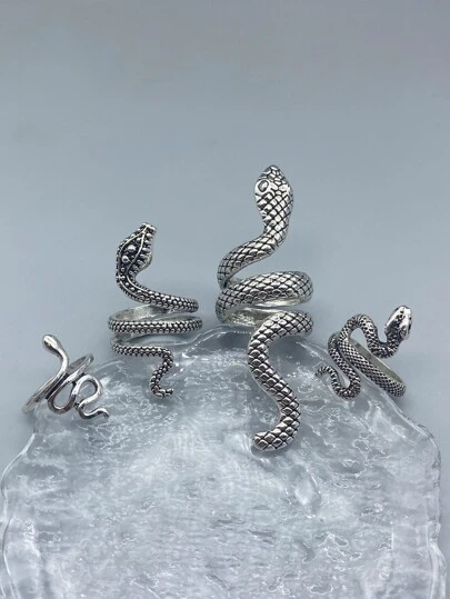 時尚流行4件套男士蛇形設計包裹戒指合金，適合珠寶禮物和時尚外觀