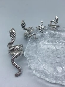 Thời trang và phổ biến 4 chiếc nhẫn nam thiết kế hình con rắn bọc hợp kim cho món quà trang sức và cho một vẻ ngoài sành điệu - Bạc - Xem 2