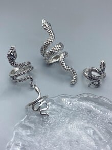 Thời trang và phổ biến 4 chiếc nhẫn nam thiết kế hình con rắn bọc hợp kim cho món quà trang sức và cho một vẻ ngoài sành điệu - Bạc - Xem 3