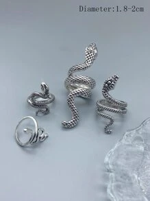 Thời trang và phổ biến 4 chiếc nhẫn nam thiết kế hình con rắn bọc hợp kim cho món quà trang sức và cho một vẻ ngoài sành điệu - Bạc - Xem 4