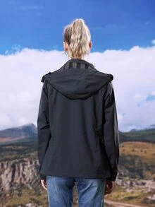 Graphic Print Zip Up Hooded Windbreaker Jacket - Black - View 2