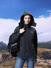 Graphic Print Zip Up Hooded Windbreaker Jacket - Black - View 5