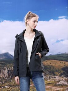 Graphic Print Zip Up Hooded Windbreaker Jacket - Black - View 6