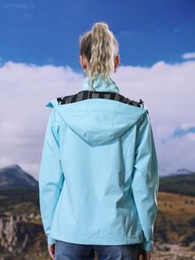 Graphic Print Zip Up Hooded Windbreaker Jacket - Mint Blue - View 2