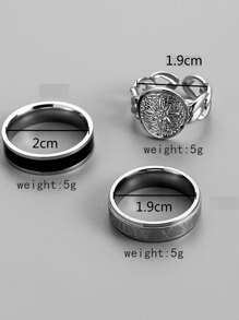 Fashionable And Popular 3pcs Men Star Detail Round Decor Ring Stainless Steel For Jewelry Gift And For A Stylish Look - Multicolor - View 3