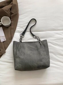 Letter Patch Decor Shoulder Tote Bag With Square Bag - Multicolor - View 5