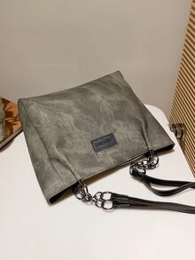 Letter Patch Decor Shoulder Tote Bag With Square Bag - Multicolor - View 4