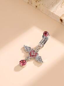 水鑽翅膀裝飾臍環中性時尚朋克身體穿刺首飾 - 銀色 - 查看 4