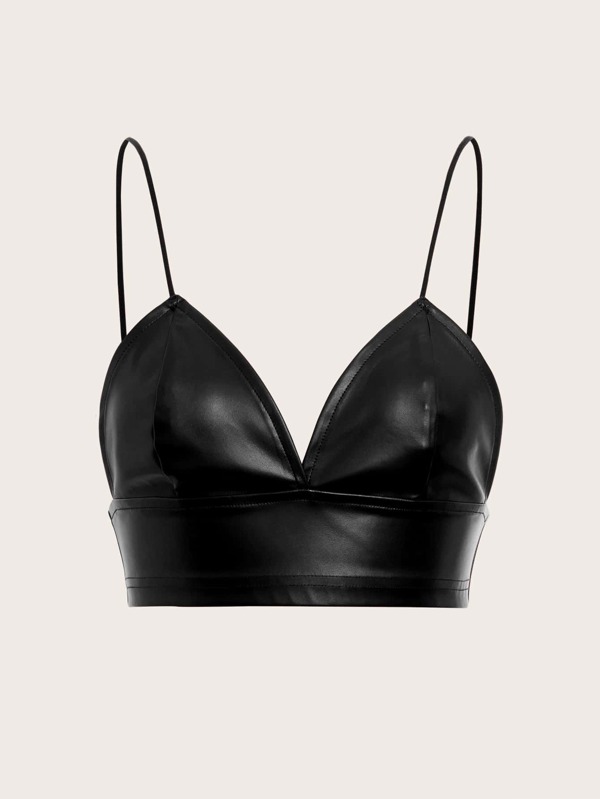SHEIN ICON PU Leather Cropped Suspender Slim Top