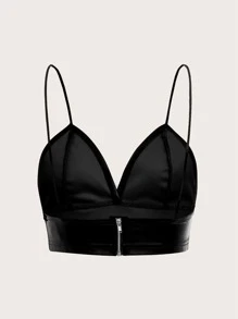 SHEIN ICON Pu皮革短款吊帶修身上衣 - 黑色 - 查看 2