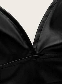 SHEIN ICON Pu皮革短款吊帶修身上衣 - 黑色 - 查看 3