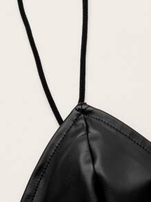 SHEIN ICON Pu皮革短款吊帶修身上衣 - 黑色 - 查看 4