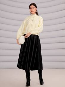 Seusyu Drop Shoulder Zip Up Floral Jacquard Bomber Jacket - Beige - View 3