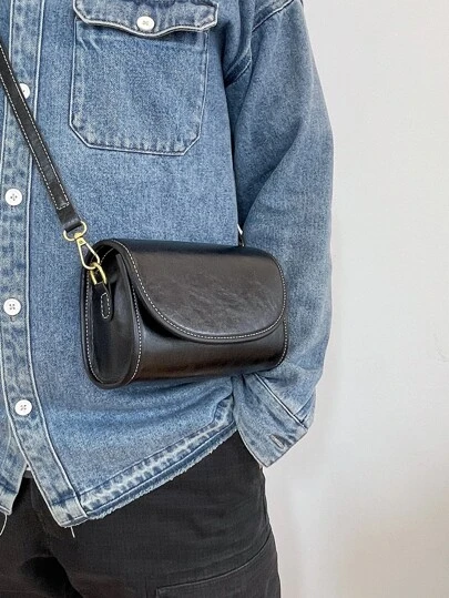 1pc Plain Color PU Flap Mini Shoulder Bag For Men, Fashion Versatile Casual Suitable For Everyday Use, Travel And Holiday, Adjustable Strap Chest Bag Leather Bag Hobo Bag Hip Bag Purse Christmas Thanksgiving Gifts Vacation Boyfriend Gifts Large Capacity Multi-Functional Outdoor Vintage Valentine Day Black Bag Camping Sling Bag Stickers Winter Pouch Valentine's Day Valentine'S Day Phone Bag