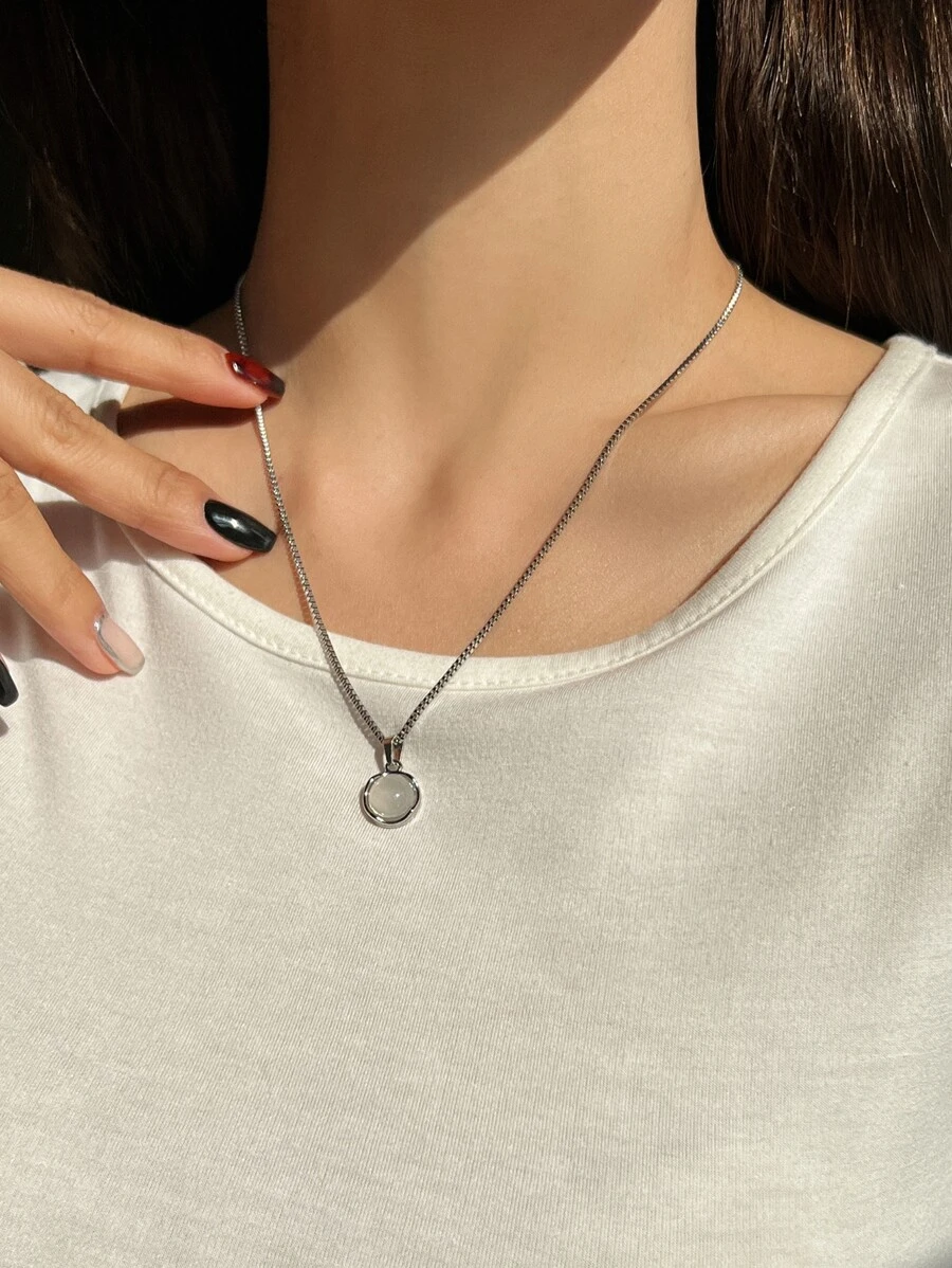 DAZY 圆形吊坠项链 - 銀色 - 查看 1