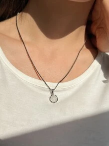 DAZY 圆形吊坠项链 - 銀色 - 查看 4