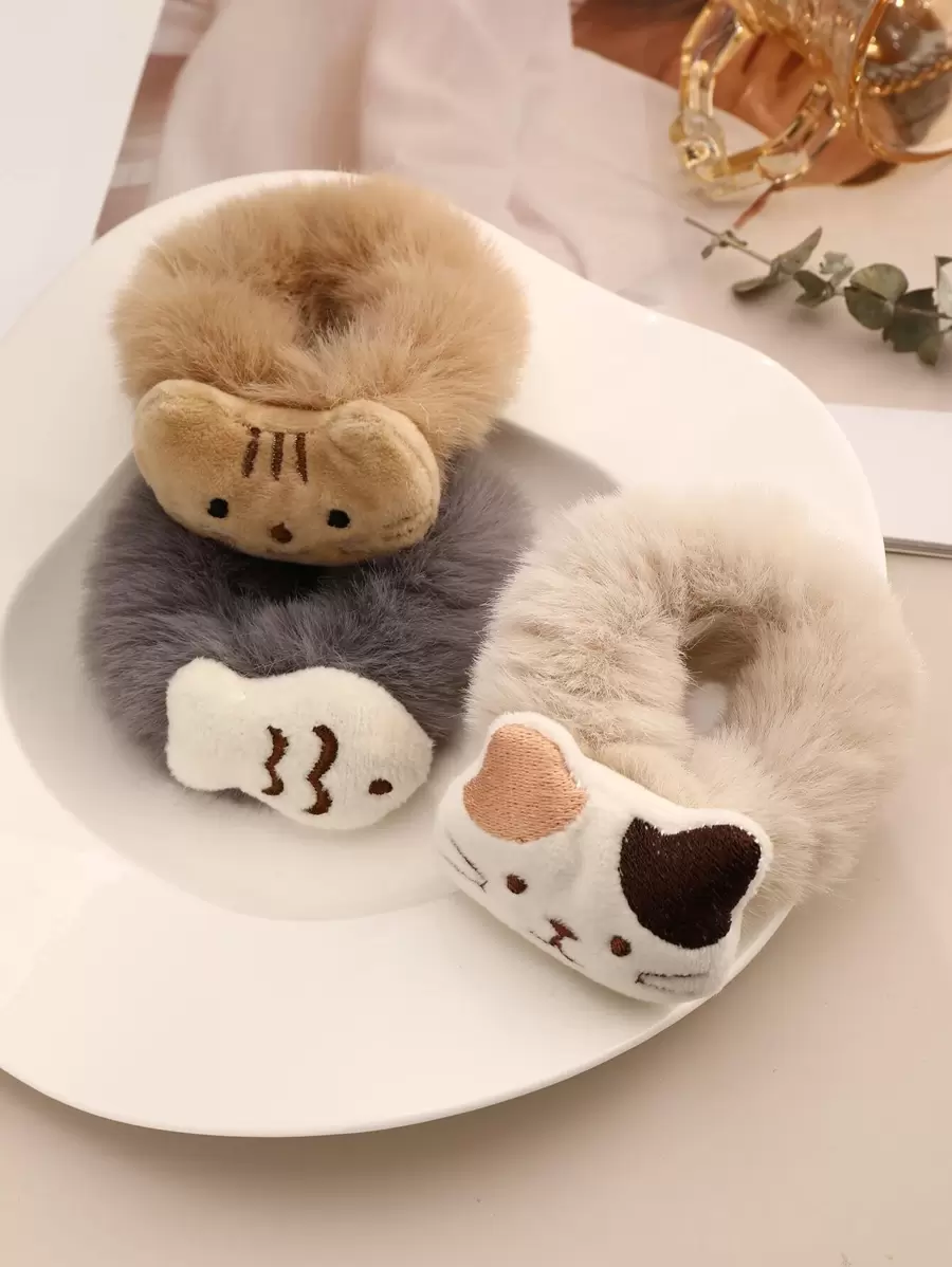 3pcs Cartoon Cat Decor Hair Tie Cute Cat Ears - Multicolor - View 1