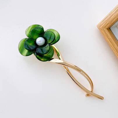 Flower & Faux Pearl Decor Hair Clip