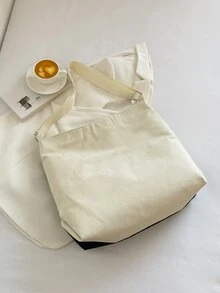 女款大容量燈芯絨單肩包簡約斜挎手提包 - 黑與白 - 查看 2