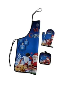 3pcs/set Gloves, Pot Holders, Apron - Multicolor - View 3