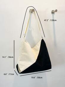 女款大容量燈芯絨單肩包簡約斜挎手提包 - 黑與白 - 查看 8