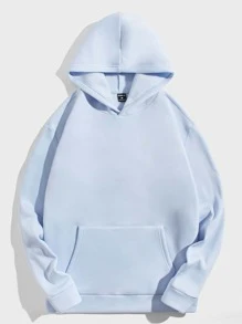 SWAVVY 男士熊印花抽绳保暖连帽衫，浅蓝色印花长袖加厚休闲连帽衫，送给朋友、丈夫、男友的礼物，秋冬季情侣装 - 淺藍色 - 查看 2