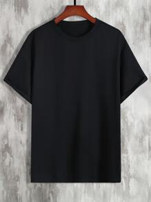 Manfinity Hypemode Men T-Shirts Baggy Crew Neck Drop Shoulder Short Sleeve Graphic Tee Street Summer Polyester - Black - View 2