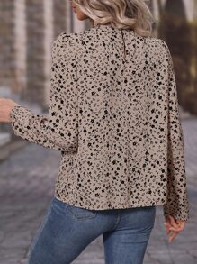 SHEIN Clasi Blusa floral de espalda con abertura de ojo - Caqui - Ver 2