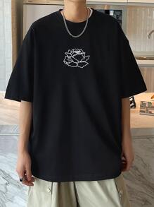 Manfinity Loose-Fit Men's Floral Printed Drop Shoulder T-Shirt - Black - View 1