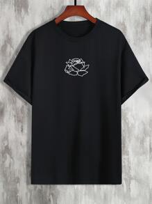 Manfinity Loose-Fit Men's Floral Printed Drop Shoulder T-Shirt - Black - View 6