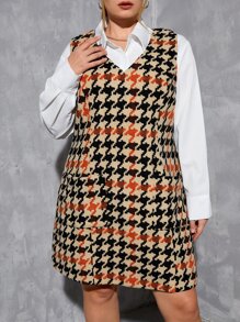 SHEIN Privé Vestido sin manga con estampado de pata de gallo sin camisa - Multicolor - Ver 1