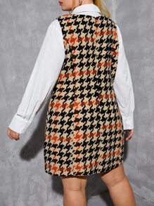 SHEIN Privé Vestido sin manga con estampado de pata de gallo sin camisa - Multicolor - Ver 2