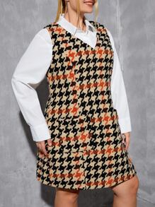 SHEIN Privé Vestido sin manga con estampado de pata de gallo sin camisa - Multicolor - Ver 5