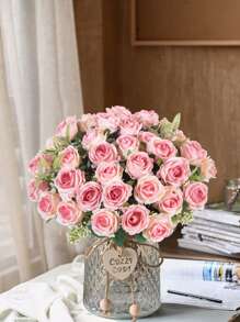 1/3PCS 仿真花玫瑰花束家居餐桌装饰摄影道具户外花园婚礼装饰新娘手捧花材料腕花派对装饰情人节礼物新年装饰 - 彩色 - 查看 7